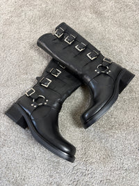 Stivale biker N.6 Milano in pelle nera con fibbie argentate