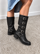 Stivale biker N.6 Milano in pelle nera con fibbie argentate