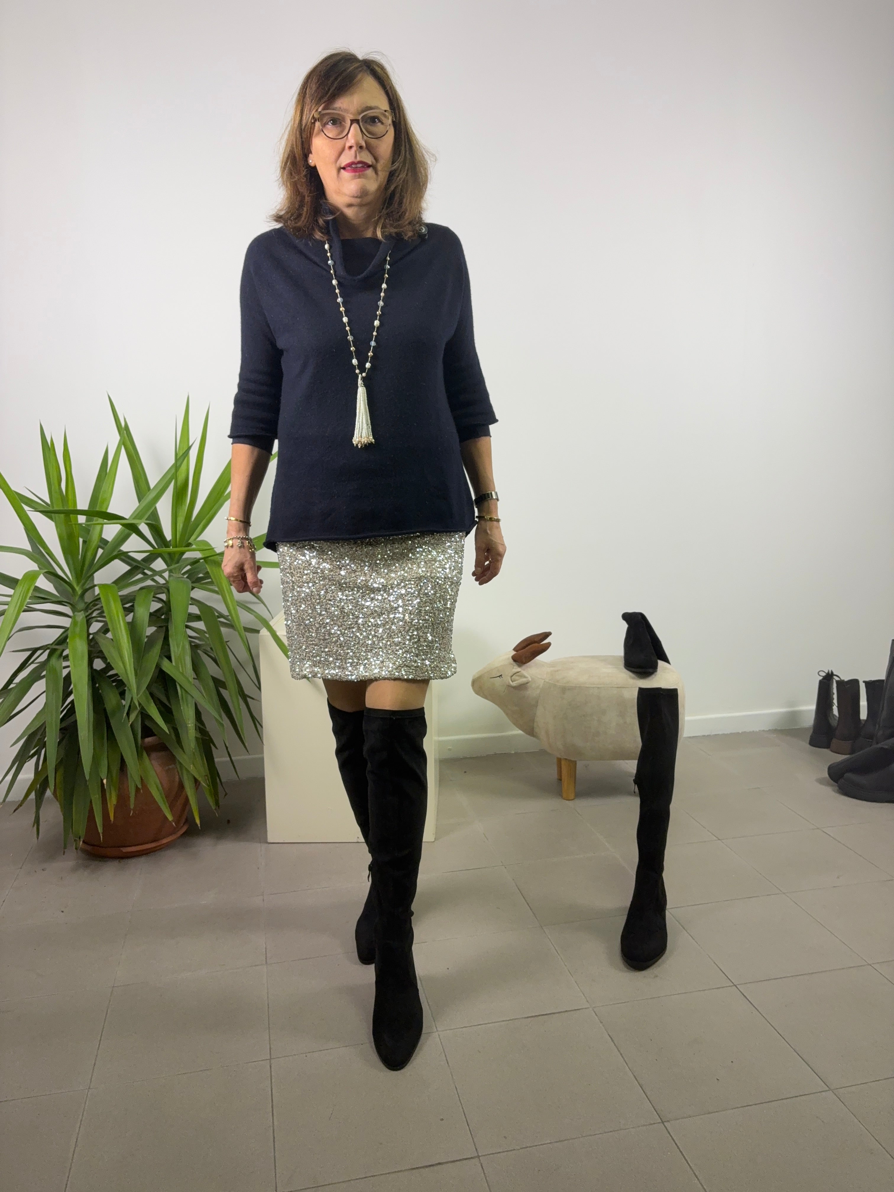 Stivale Greta overknee in camoscio nero