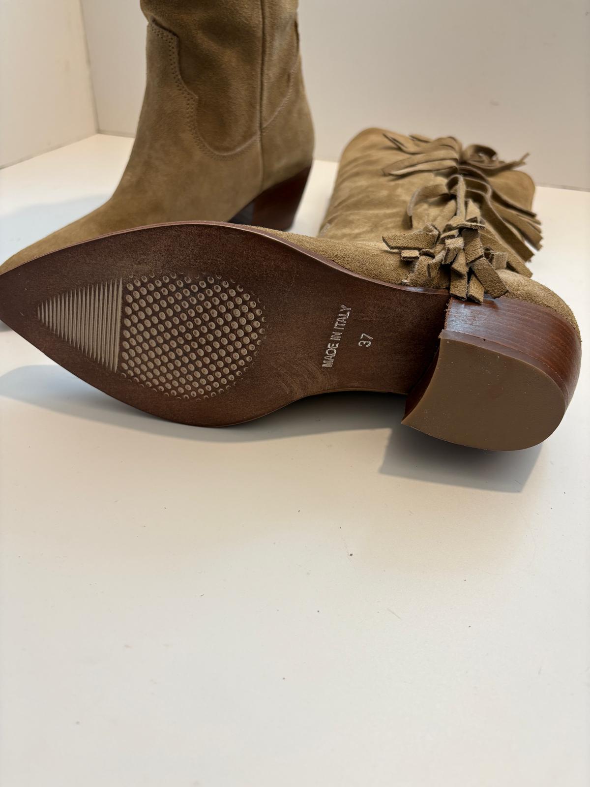 Stivale texano in camoscio con frange