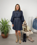 Dark denim dress with adjustable belt