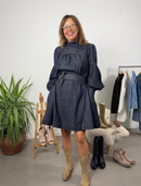 Dark denim dress with adjustable belt