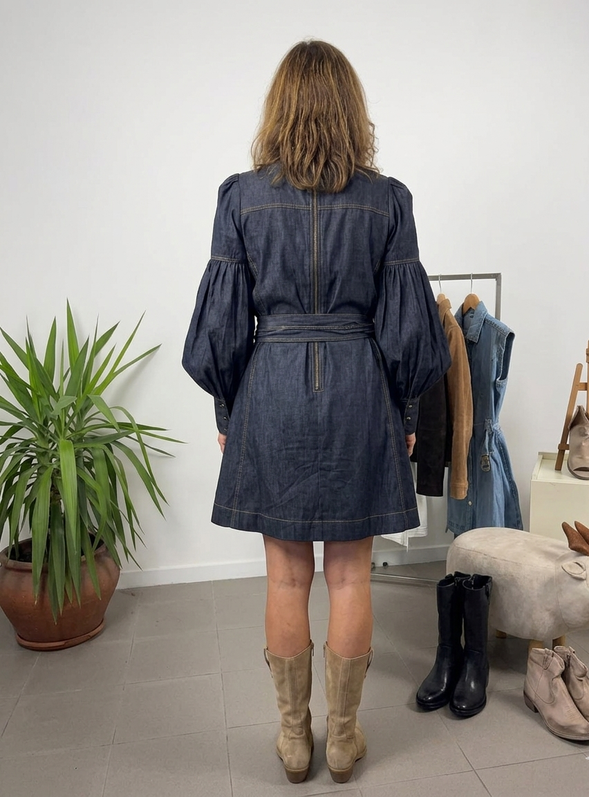 Dark denim dress with adjustable belt